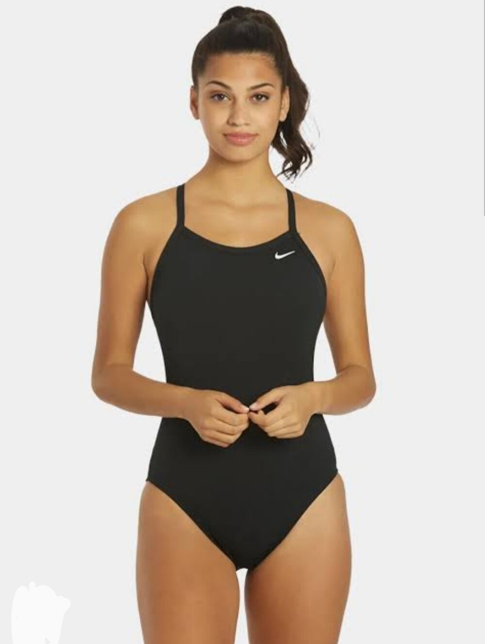 NWT Nike Swim Essential Solid Racerback One-Piece Black Swimsuit Size 6